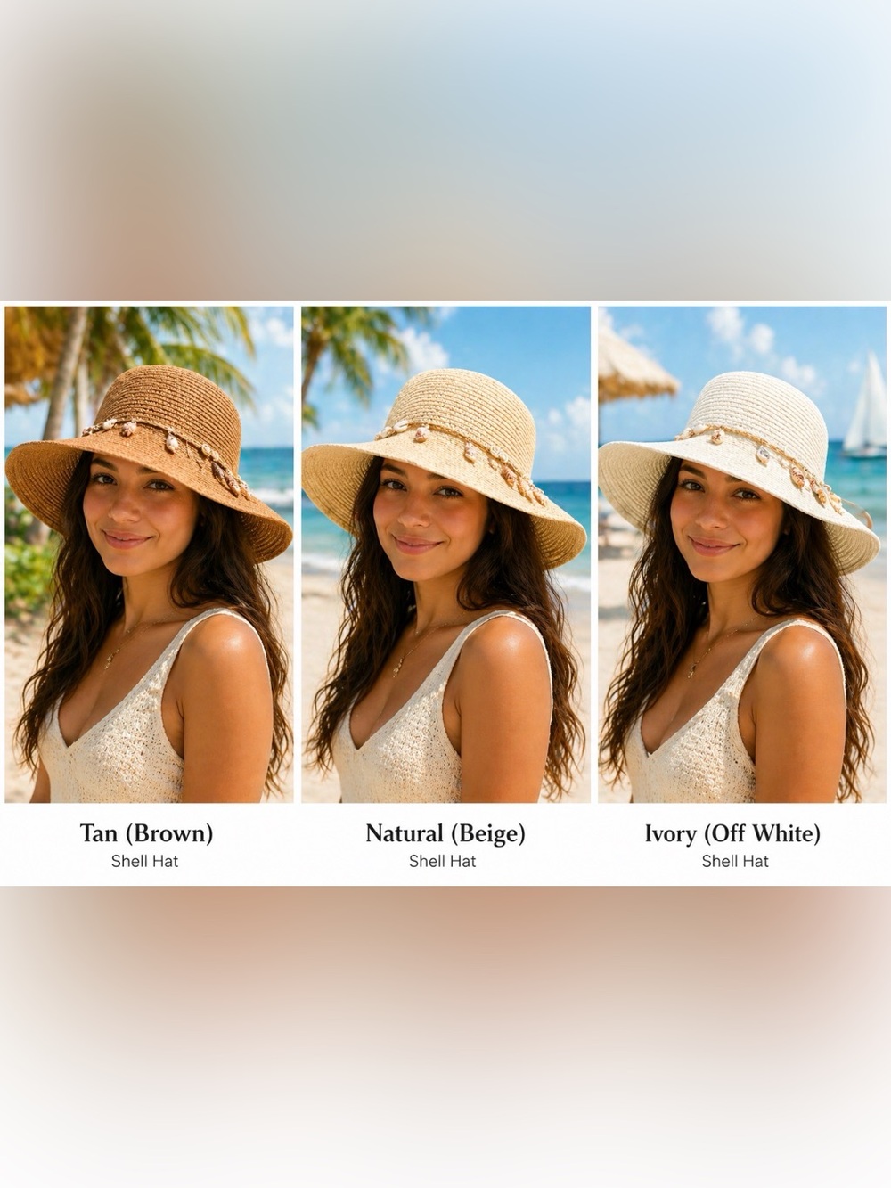 Natural Beige Shell Sun Hat - Women Accessories